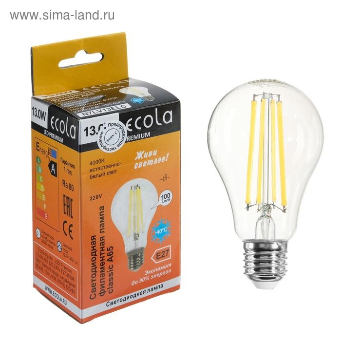 Лампа светодиодная Ecola classic Premium, Е27, А65, 13 Вт, 4000 К, 360°, 220 В, филаментная Лампа светодиодная Ecola classic Premium, Е27, А65, 13 Вт, 4000 К, 360°, 220 В, филаментная