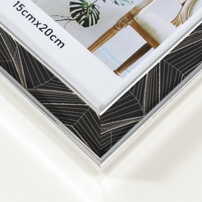 Фоторамка пластик 15х20 см Фоторамка пластик 15х20 см "Абстракция из линий на чёрном" серебро 1,5х18,6х23,6 см