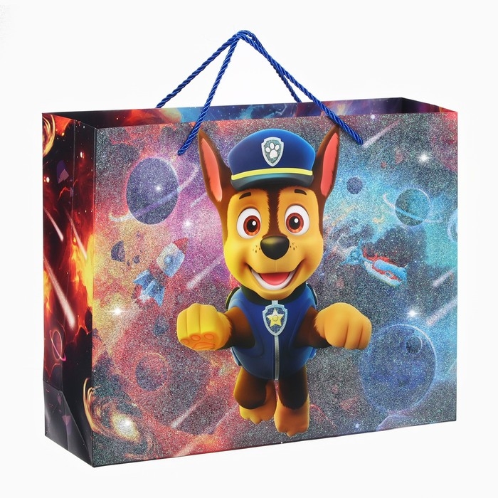 Пакет подарочный ламинированный с блестками, Щенячий патруль, 40х31х11,5 см