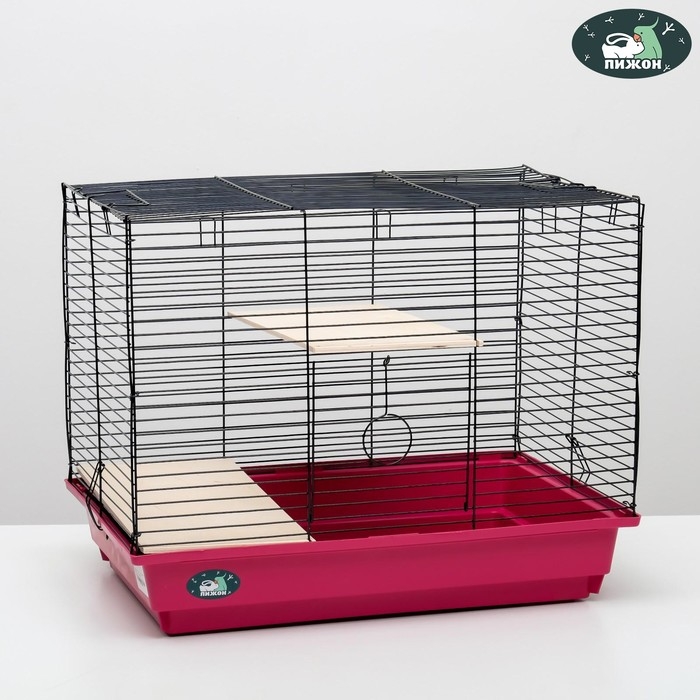Клетка для шиншилл Клетка для шиншилл "Пижон" №8 с 2-я деревянными этажами, разборная, 58х40х48 см, малиновая