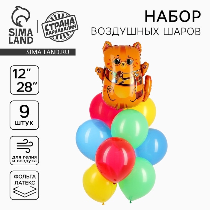 Набор воздушных шаров «Котик-волшебник», фольга, латекс, 9 шт. Набор воздушных шаров «Котик-волшебник», фольга, латекс, 9 шт.