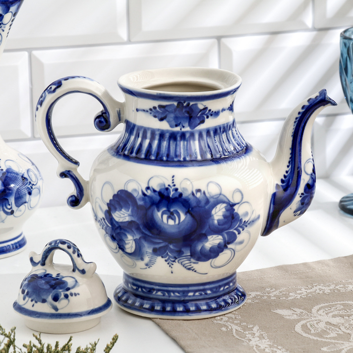 Чайник Чайник "Пузатый", гжель, фарфор, 22х22 см