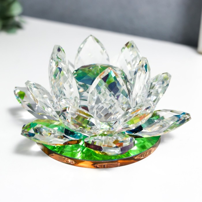 Сувенир стекло  Сувенир стекло "Лотос кристалл трехъярусный голография" d=11 см