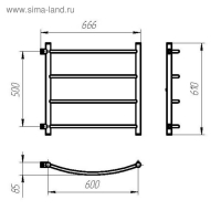 Полотенцесушитель водяной ТЕРА "Лидер", 500х600 мм, боковое подключение, 4 перекладины