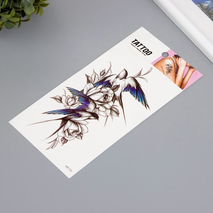 Татуировка на тело цветная Татуировка на тело цветная "Ласточка с синими перьями" 10х20,5 см