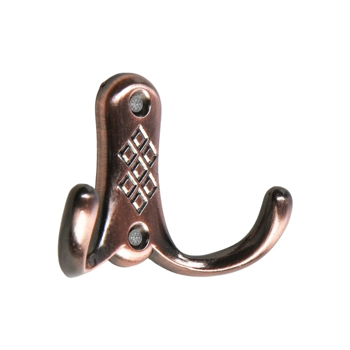 Крючок мебельный ТУНДРА TKD024, двухрожковый, медь Крючок мебельный ТУНДРА TKD024, двухрожковый, медь