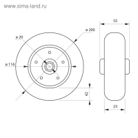 Колесо для транспортных тележек, d=200 мм