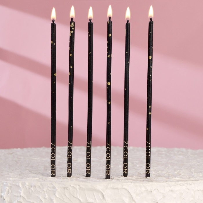 Набор свечей в торт, 6 штук Набор свечей в торт, 6 штук "Исполнение желаний", 16,5 см, чёрный с золотом