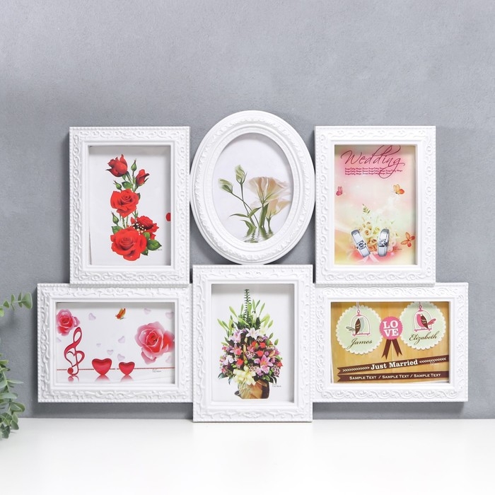 Фоторамка на 6 фото 13х18 см  Фоторамка на 6 фото 13х18 см "С узорами" белая 37,5х59 см