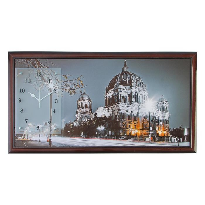Часы-картина настенные, серия: Город,  Часы-картина настенные, серия: Город, "Ночной Берлин", 50 х 100 см