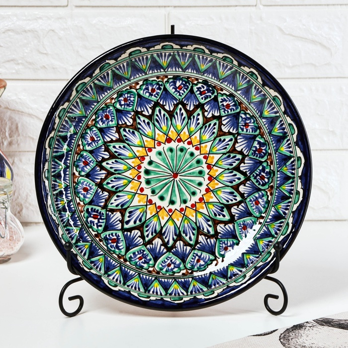 Ляган Риштанская Керамика  Ляган Риштанская Керамика "Узоры", 25 см, синий, микс