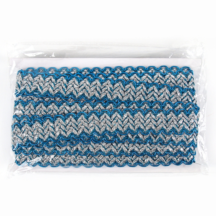 Тесьма волной, голубая с серебром, в рулоне 10 м Тесьма волной, голубая с серебром, в рулоне 10 м