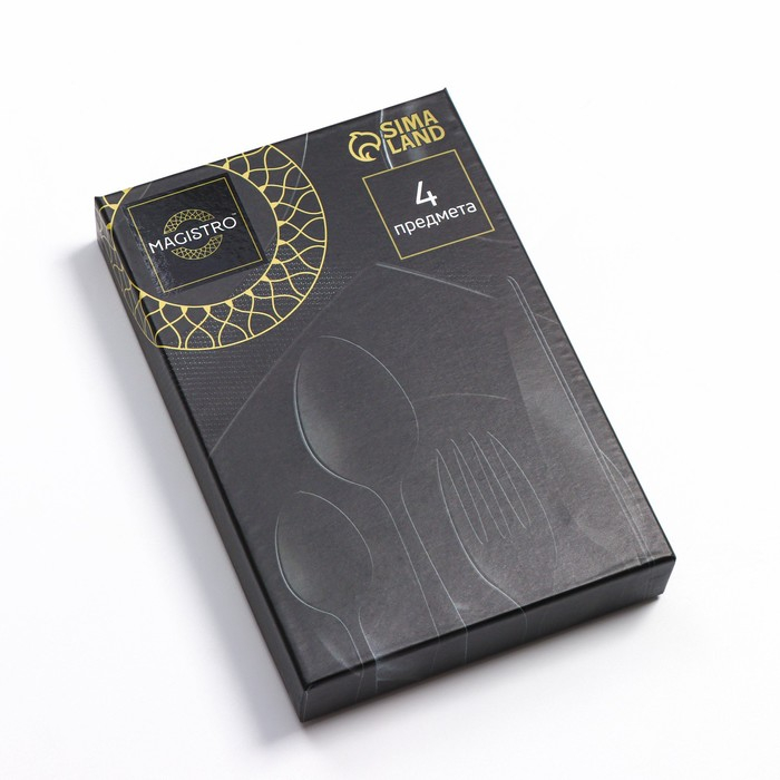 Столовые приборы из нержавеющей стали Magistro «Фолк», 4 предмета, цвет металла золотой, серебряный ручки Столовые приборы из нержавеющей стали Magistro «Фолк», 4 предмета, цвет металла золотой, серебряный ручки