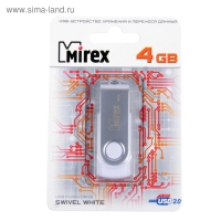 Флешка Mirex SWIVEL WHITE, 4 Гб, USB2.0, чт до 25 Мб/с, зап до 15 Мб/с, белая