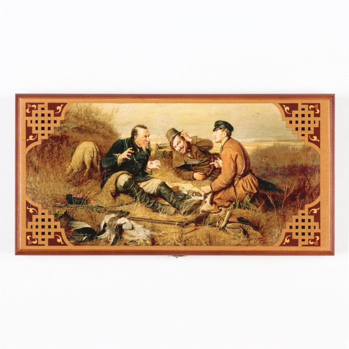 Нарды деревянные большие, настольная игра Нарды деревянные большие, настольная игра "Охотники на привале", 40 х 40 см, с шашками