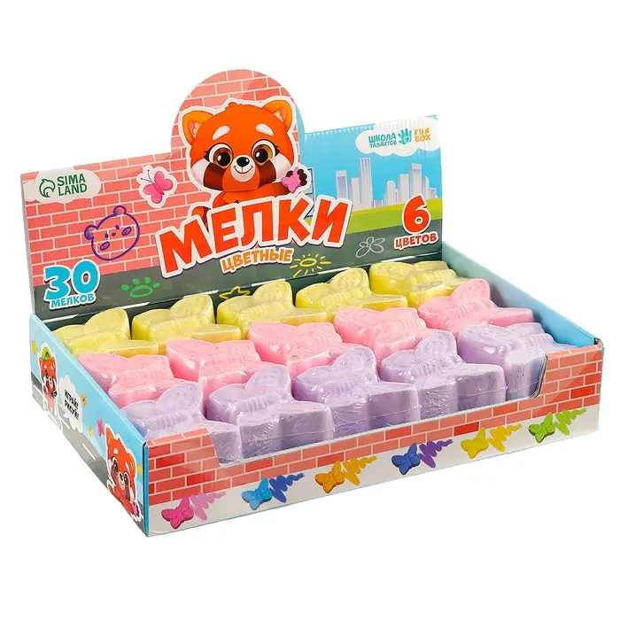 Мелки цветные для рисования на асфальте «Бабочка», 6 цветов, фасовка по 30 шт Мелки цветные для рисования на асфальте «Бабочка», 6 цветов, фасовка по 30 шт