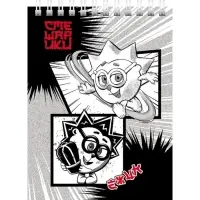 Блокнот А6 40 листов в клетку на гребне "Смешарики", обложка мелованный картон, УФ-лак, блок 65 г/м2, МИКС