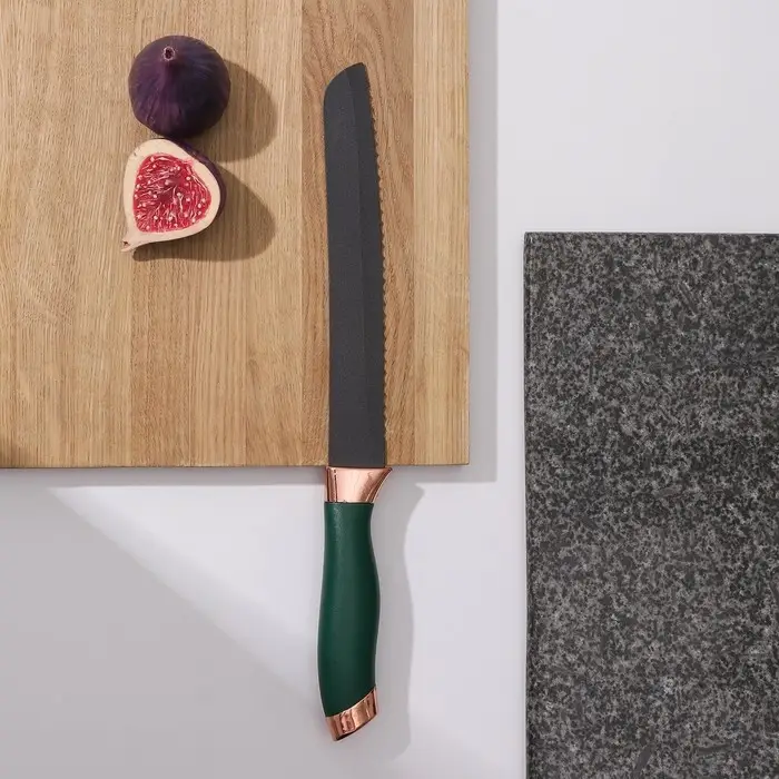 Нож хлебный Доляна «Эсмиральда», хлебный, лезвие 19,5 см, цвет зелёный