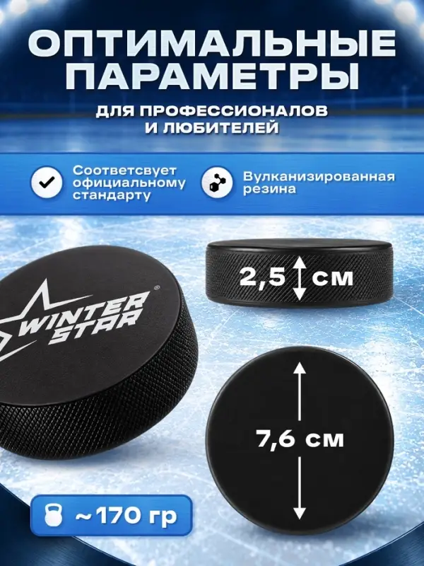 Шайба хоккейная Winter Star, взрослая, d=7.6 см