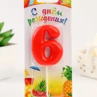 Свеча в торт «Красная», цифра 6