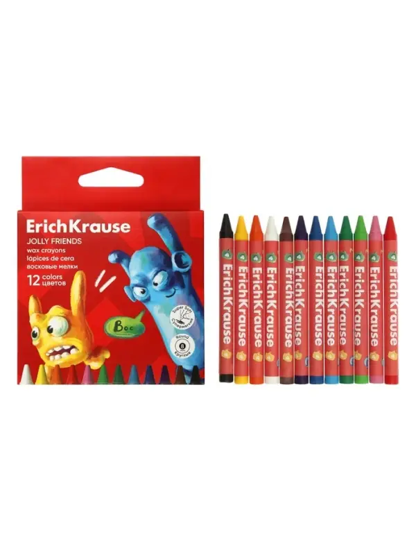 Восковые мелки 8 цветов, ErichKrause Jolly Friends, круглые