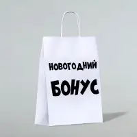 Пакет бумажный подарочный новогодний крафт &laquo;Новогодний бонус&raquo;, белый, 28&times;24&times;14 см