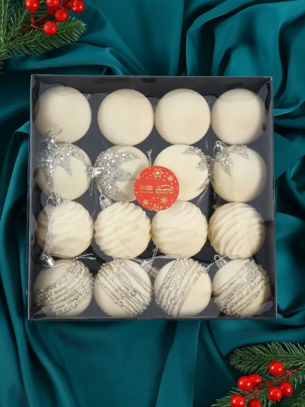 Ёлочные шары &laquo;Бархат. Маскарад&raquo;, шары новогодние, d=6 см, 16 шт., белый