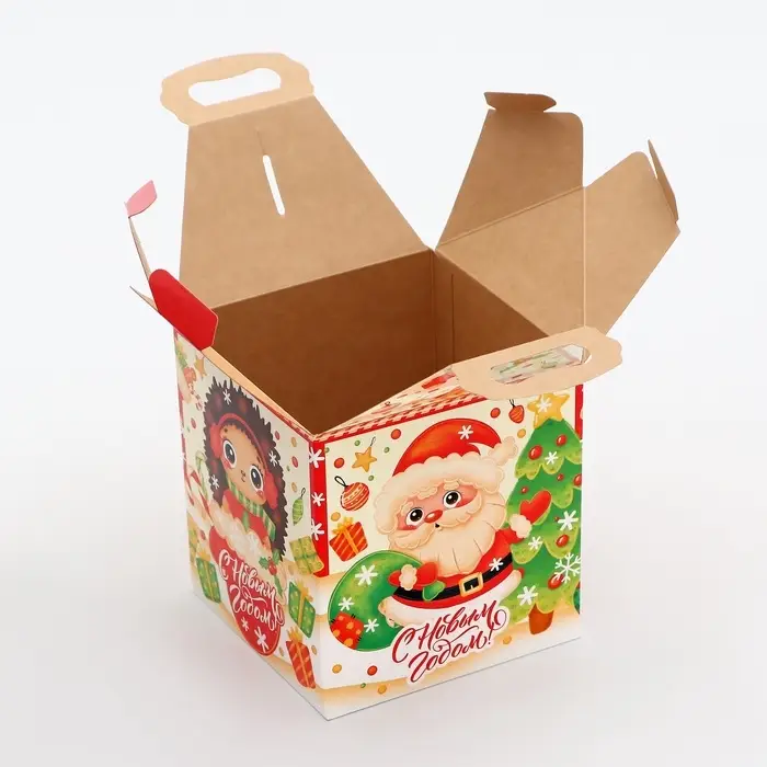 Коробка новогодняя подарочная складная «Ромбики» 12×12×17 см