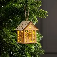 Ёлочная игрушка &laquo;Домик со снеговиком&raquo;, 7.5&times;6.5&times;6 см, от батареек, свечение тёплое белое