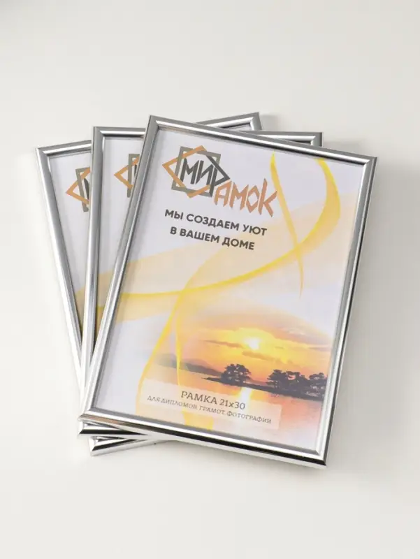 Фоторамка для фото "Vivo" 21х30 см,  набор 3 шт, (пластиковый экран), серебро