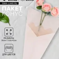 Пакет конус для цветов, крафт+ пленка, 30+11&times;42 см&plusmn;1 см, белая