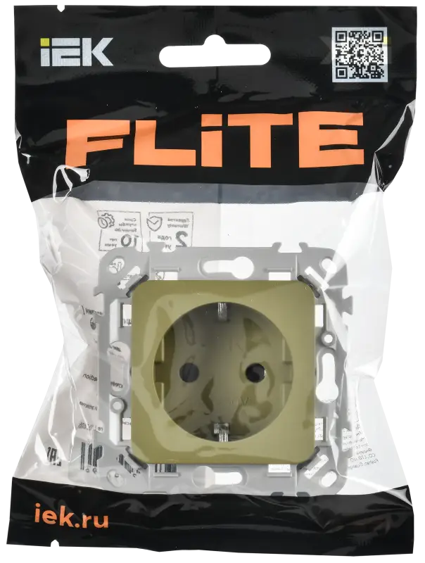 FLITE Розетка с заземлением с защитными шторками безвинтовое крепление 16А РСш11-1-ФлО оливковый IEK