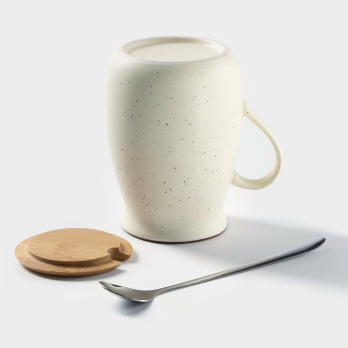 Кружка керамическая с деревянной крышкой и ложкой «Пэтти», 350 мл, рисунок МИКС Кружка керамическая с деревянной крышкой и ложкой «Пэтти», 350 мл, рисунок МИКС