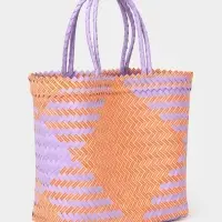 Сумка плетёная, 30&times;10&times;30 см, пластик, сиренево-жёлтая