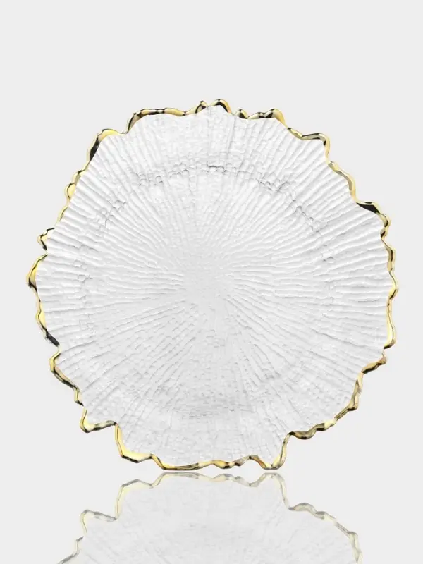 Тарелка обеденная "Сияние" 26х2,5 см, золотой обод, прозрачная