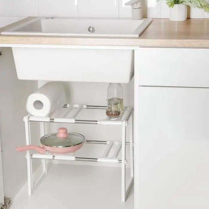 Полка под раковину раздвижная, 26&times;50(70)&times;38 см, белая