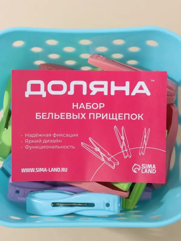 Прищепки для белья в синей корзинке Доляна, 6 см, 20 шт., МИКС