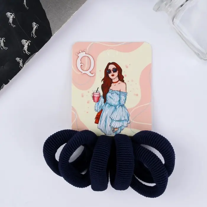 Резинка для волос Резинка для волос "Кокетка" (набор 6 шт) обаяние, 4 см, тёмно-синий