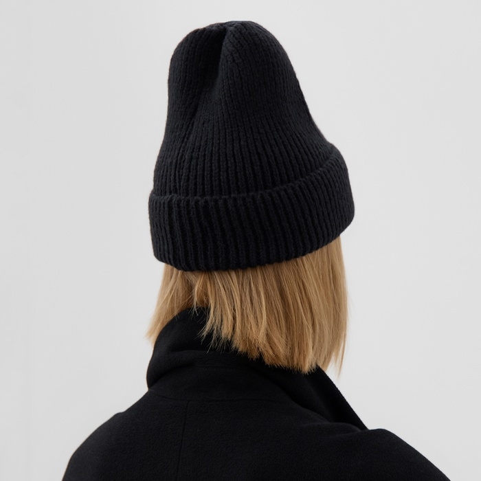 Шапка женская MINAKU с отворотом, размер 54-56, цвет чёрный Шапка женская MINAKU с отворотом, размер 54-56, цвет чёрный