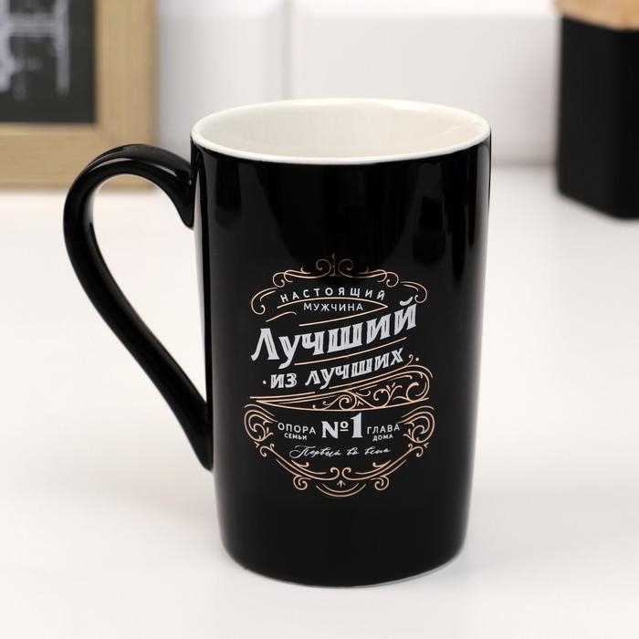Кружка керамическая &laquo;Лучший из лучших&raquo;, 400 мл, с ложкой и крышкой, цвет белый