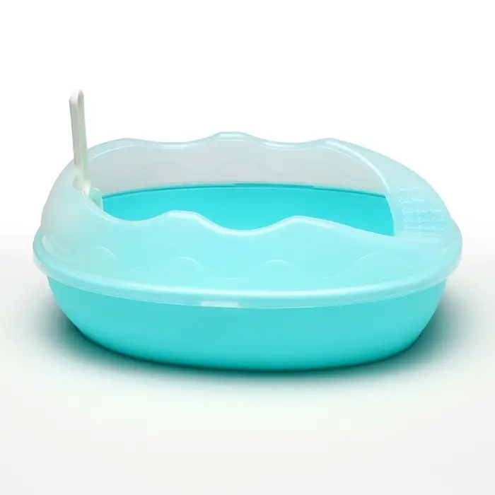 Туалет для кошек, 38&times;28&times;15 см, округлый, с бортиком и совком, синий