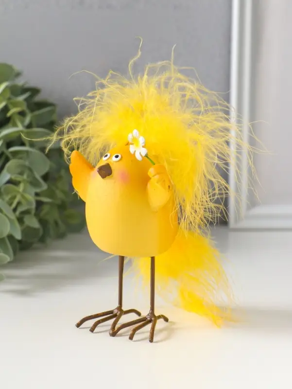 Сувенир полистоун "Цыплёнок с хохолком, с цветочком" 6,5х5х11,5 см