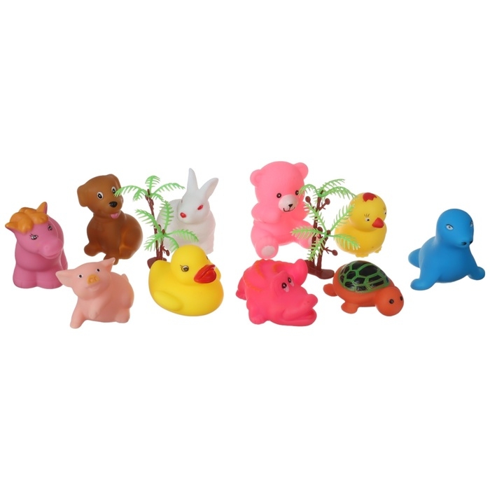 Набор резиновых игрушек для ванны «На острове», с пищалкой, 10 шт, Крошка Я