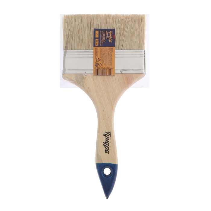 Кисть плоская ТУНДРА, натуральная щетина, деревянная рукоятка, 4 Кисть плоская ТУНДРА, натуральная щетина, деревянная рукоятка, 4", 100 мм