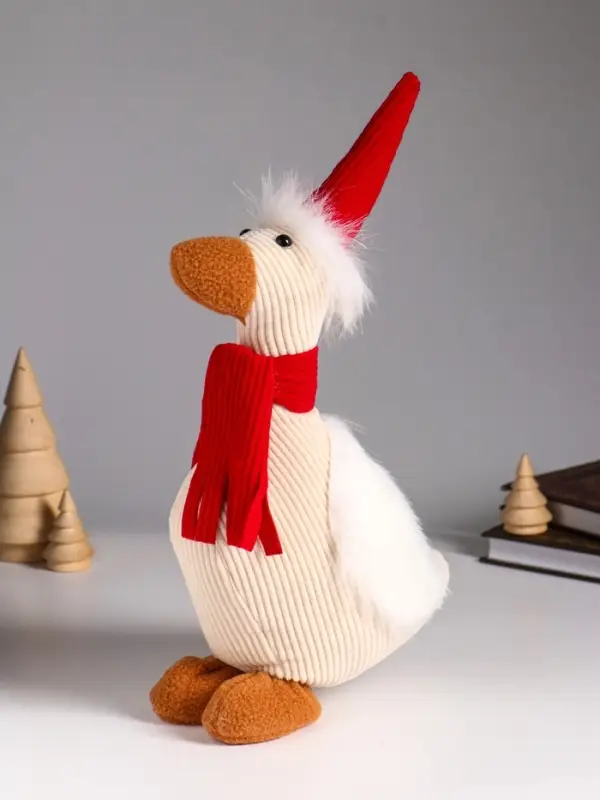 Кукла интерьерная "Гусь в красном колпаке и шарфе" 19х9,5х32 см