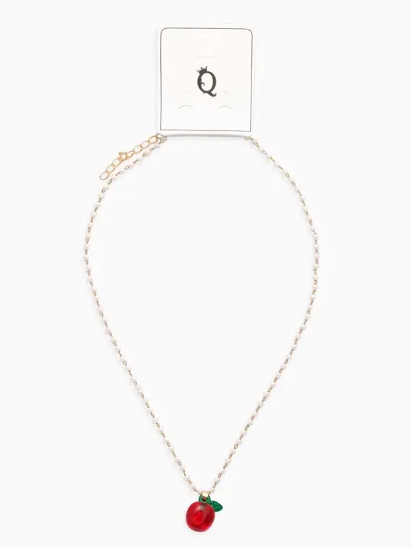 Кулон на жемчужной дорожке &laquo;Яблочко&raquo;, 44 см, бело-красный в золоте