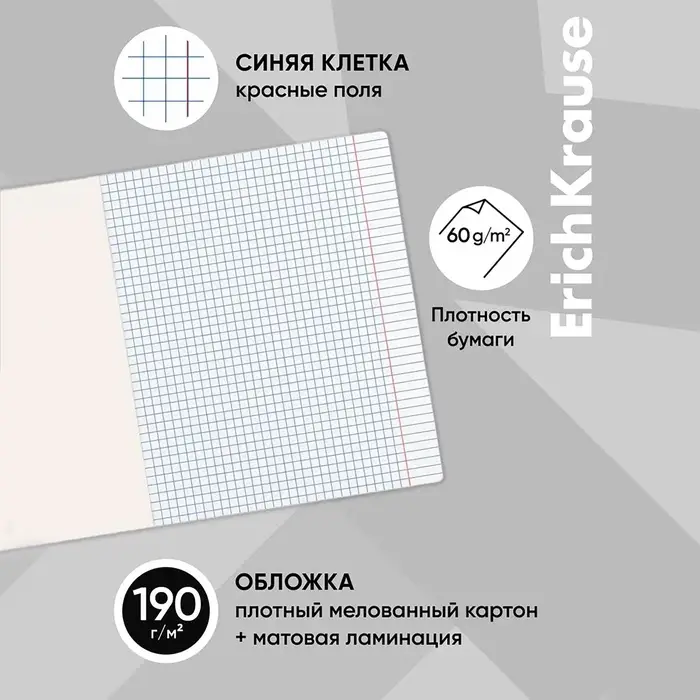 Тетрадь 96 листов в клетку ErichKrause Cats, обложка мелованный картон, матовая ламинация, выборочный УФ-лак, блок офсет 100% белизна, МИКС (1 вид в спай�...