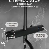Душевая система ZEIN Z3895, с термостатом, лейка верхняя d=23 см, ручная 12.5 см, чёрная