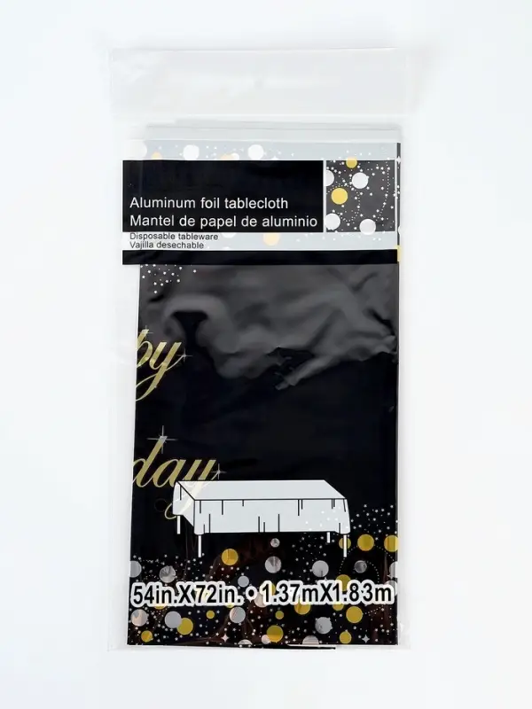 Скатерть одноразовая &laquo;С днём рождения&raquo;, 137&times;183 см, чёрная