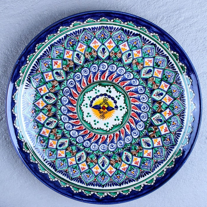 Ляган Риштанская Керамика "Узоры", 32 см, синий